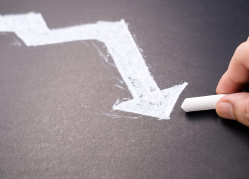 down arrow to show a declining response rate